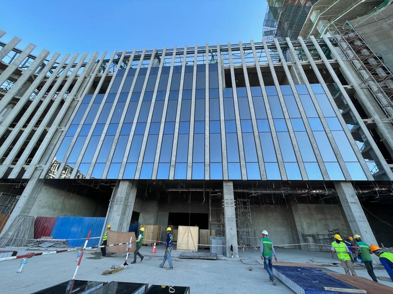 Exterior building facade under installation